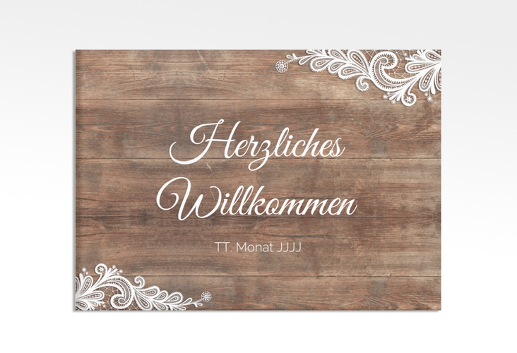 Willkommensschild Hochzeit Spitze 70 x 50 cm Leinwand