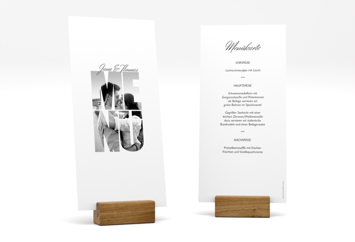 Menükarte Hochzeit Letters lange Karte hoch weiss hochglanz