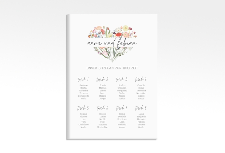 Sitzplan Leinwand Hochzeit Wildblumenherz 50 x 70 cm Leinwand