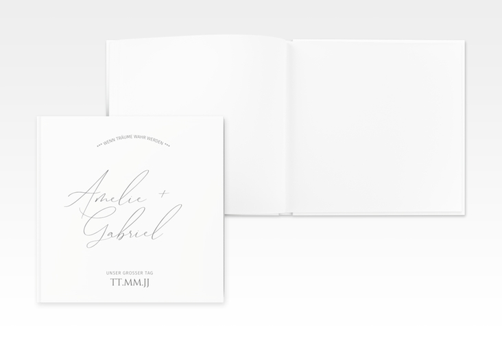 Gästebuch Creation Federschrift 20 x 20 cm, Hardcover weiss in schlichtem Design mit Kalligrafie