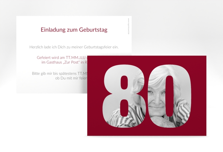 Einladung 80. Geburtstag Numbers A6 Karte quer rot