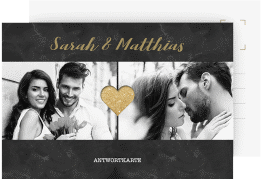 Klick: Details zu Antwortkarte Hochzeit "Sparkly" anzeigen Antwortkarte Hochzeit Sparkly A6 Postkarte gold