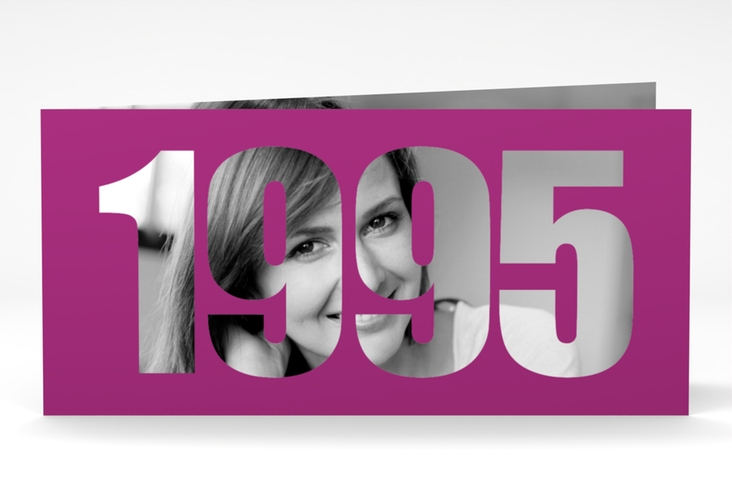 Einladungskarte Jahreszahl 2025 lange Klappkarte quer pink