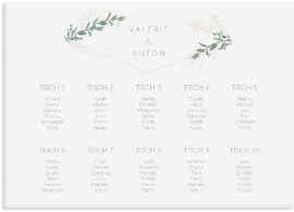 Klick: Details zu Sitzplan Leinwand Hochzeit "Verde" anzeigen Sitzplan Leinwand Hochzeit "Verde" 70 x 50 cm Leinwand weiss
