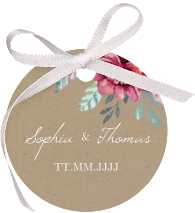 Klick: Details zu Geschenkanhänger Hochzeit "Blooming" anzeigen Geschenkanhänger Hochzeit Blooming Geschenkanhänger, rund Kraftpapier