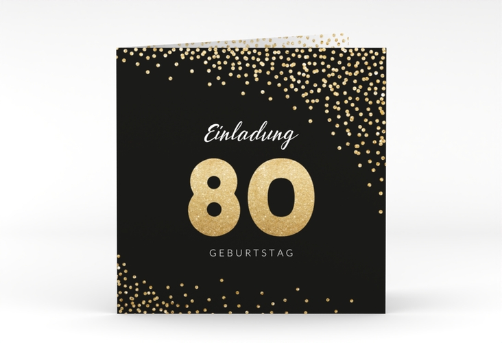 Einladung 80. Geburtstag Glitzer quadr. Klappkarte