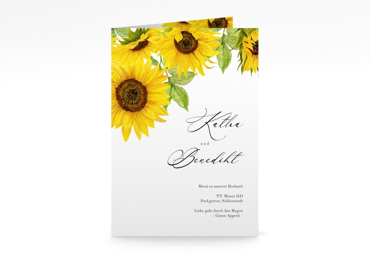 Menükarte Hochzeit Sonnenblume A5 Klappkarte hoch weiss