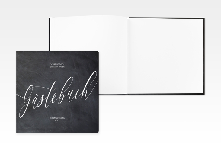 Gästebuch Creation Ferienwohnung Loft 20 x 20 cm, Hardcover schwarz in modernem Industrial-Design