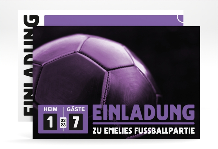Einladungskarte Kindergeburtstag Fussballpartie A6 Karte quer lila
