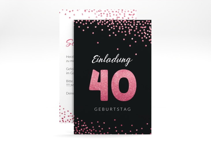 Einladung 40. Geburtstag Glitzer A6 Karte hoch