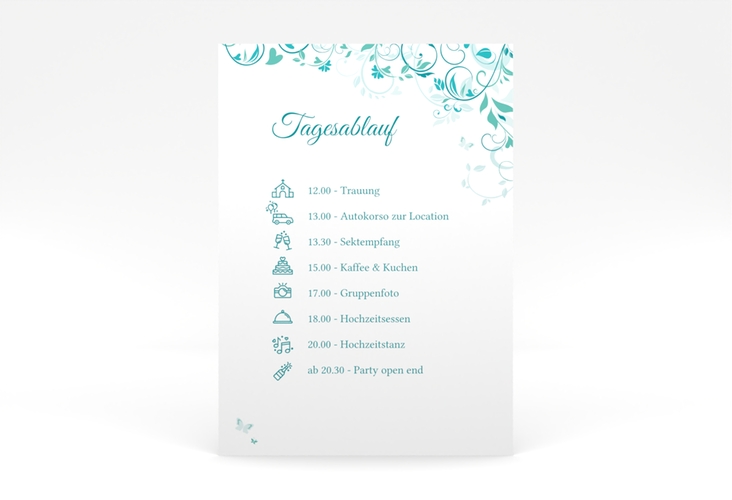 Tagesablauf Poster Hochzeit Lilly 50 x 70 cm Poster tuerkis