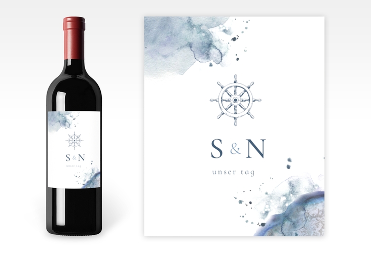 Weinflaschenetikett Hochzeit Steuerrad Etikett Weinflasche 4er Set in maritimen Blautönen