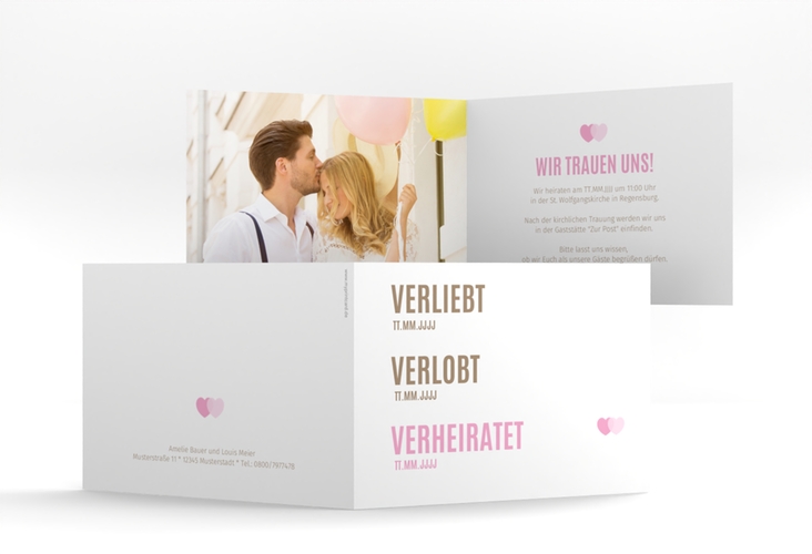 Hochzeitseinladung Couple A6 Klappkarte quer rosa