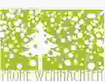 Geschäftliche Weihnachtskarte Schneeweiss A6 Klappkarte quer gruen mit Art Déco Schriftzug und Winterlandschaft