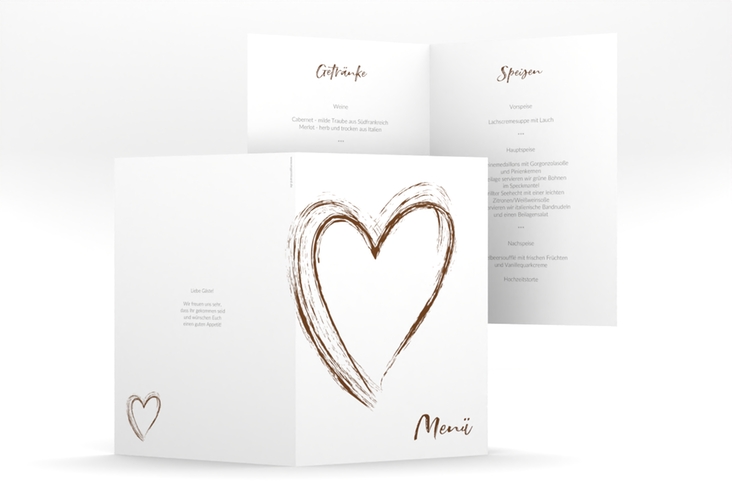 Menükarte Hochzeit Liebe A5 Klappkarte hoch braun hochglanz