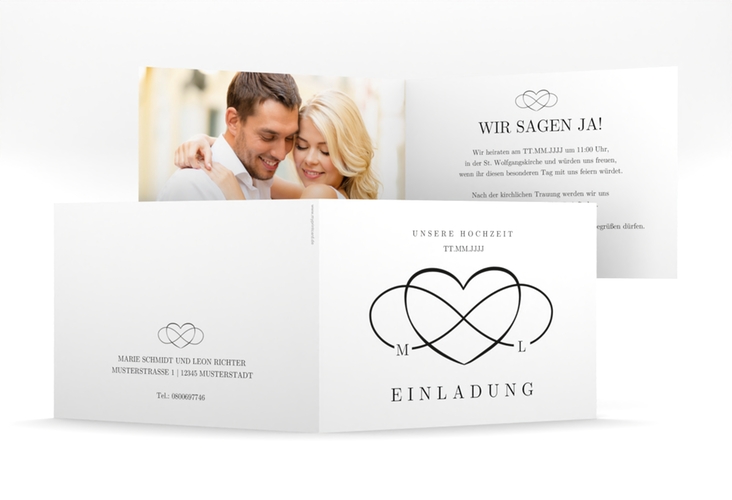 Hochzeitseinladung Infinity mittlere Klappkarte quer schwarz