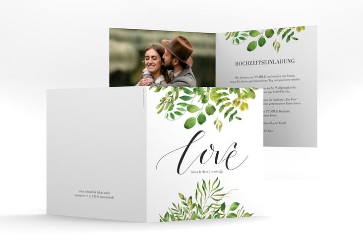 Hochzeitseinladung Botany quadr. Klappkarte weiss