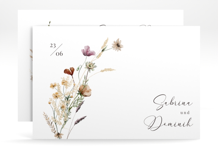 Save the Date-Karte Sauvages A6 Karte quer weiss mit getrockneten Wiesenblumen