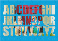 Fotopuzzle 200 Teile Buchstaben 200 Teile blau mit Foto hinter Alphabet