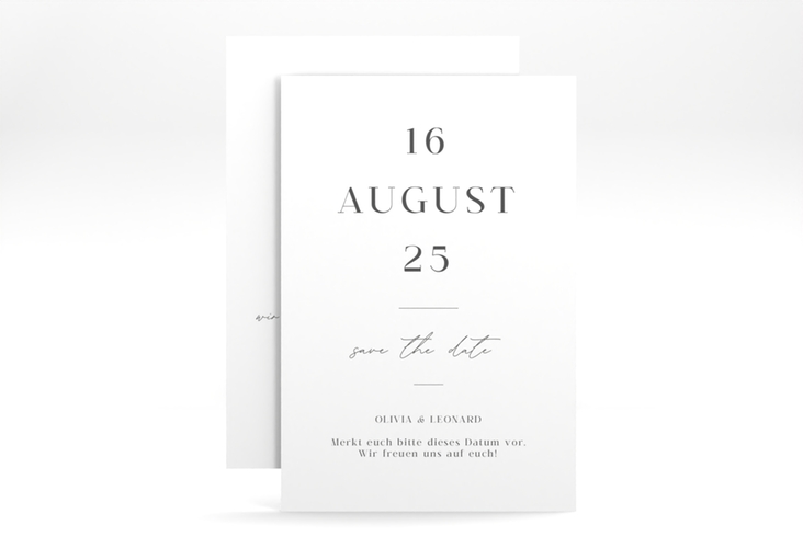 Save the Date-Karte Authentisch A6 Karte hoch weiss in schlichtem Design mit großem Hochzeitsdatum