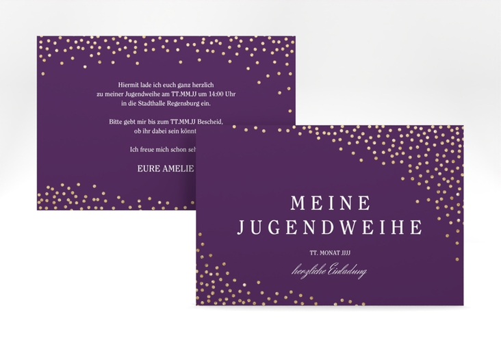 Einladung Jugendweihe Glossa A6 Karte quer lila hochglanz