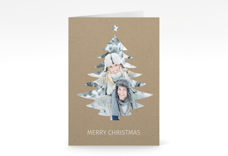 Weihnachtskarte Tanne A6 Klappkarte hoch Kraftpapier