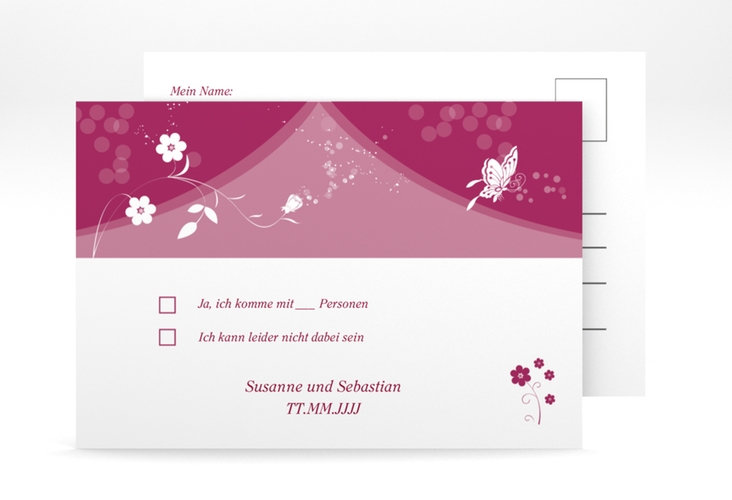 Antwortkarte Hochzeit Verona A6 Postkarte pink