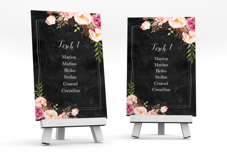 Tischaufsteller Hochzeit Flowers Tischaufsteller schwarz mit bunten Aquarell-Blumen