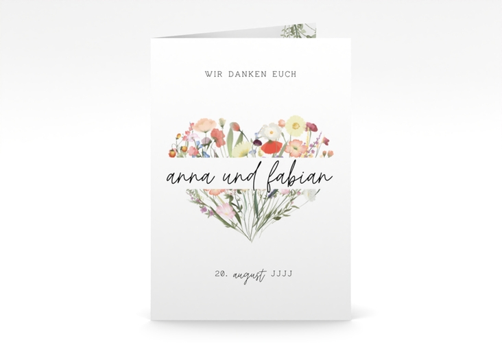 Danksagungskarte Hochzeit Wildblumenherz A6 Klappkarte hoch bunt hochglanz