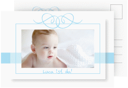 Geburtskarte Arabeske A6 Postkarte blau