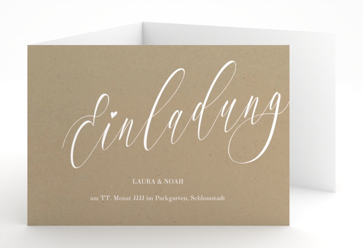 Hochzeitseinladung Kalligrafie A6 Doppel-Klappkarte Kraftpapier