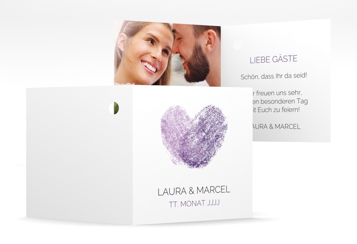 Geschenkanhänger Hochzeit Fingerprint Geschenkanhänger 10er Set lila schlicht mit Fingerabdruck-Motiv