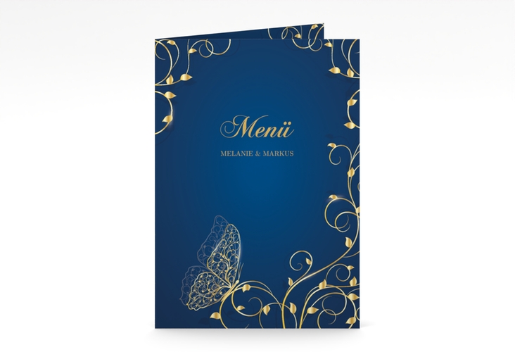 Menükarte Hochzeit Eternity A5 Klappkarte hoch blau hochglanz
