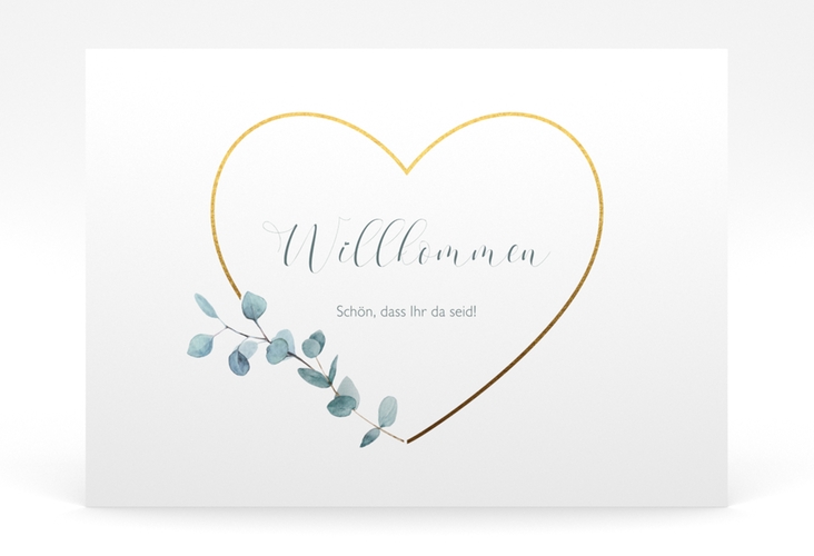 Willkommensschild Poster Greenheart 70 x 50 cm Poster mit elegantem Herz und Eukalyptus-Zweig