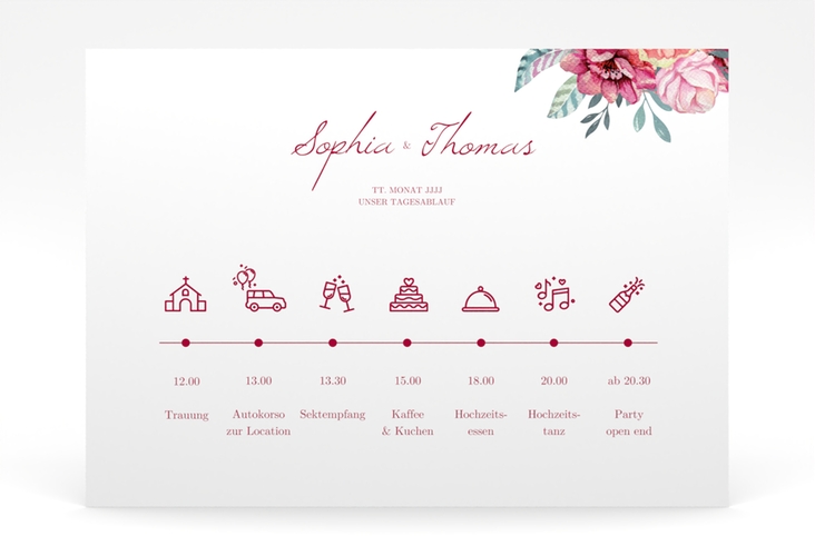 Tagesablauf Poster Hochzeit Blooming 70 x 50 cm Poster weiss
