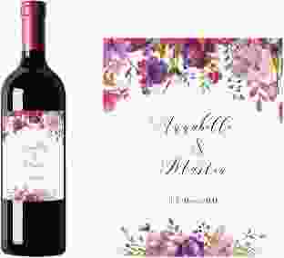 Weinetikett zur Hochzeit "Violett" Etikett Weinflasche 4er Set weiss