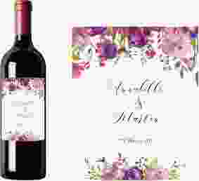 Weinetikett zur Hochzeit "Violett" Etikett Weinflasche 4er Set weiss