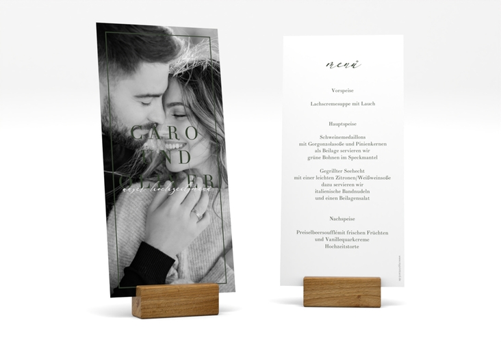 Menükarte Hochzeit Moment lange Karte hoch gruen hochglanz