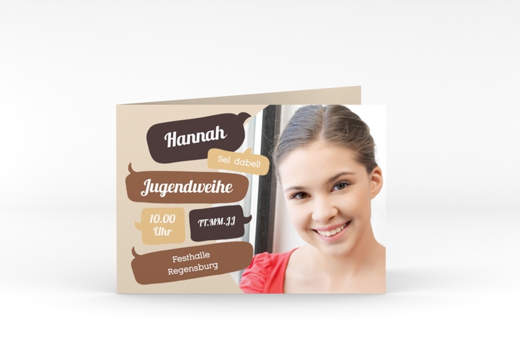 Einladungskarte Jugendweihe Grownup A6 Klappkarte quer braun