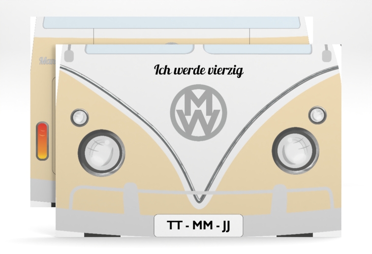 Einladung 40. Geburtstag Bulli Bus A6 Karte quer beige