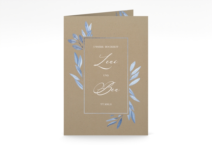 Kirchenheft Hochzeit Classicblue A5 Klappkarte hoch Kraftpapier hochglanz