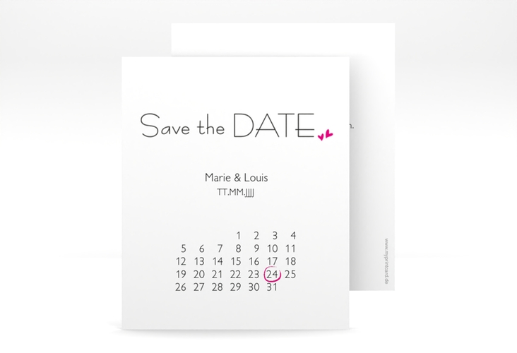 Save the Date-Kalenderblatt Twohearts Kalenderblatt-Karte pink