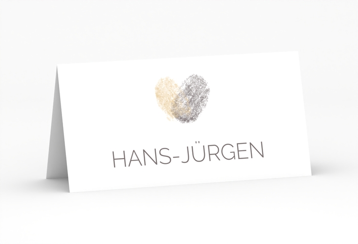 Tischkarte Hochzeit Fingerprint Tischkarten beige hochglanz schlicht mit Fingerabdruck-Motiv