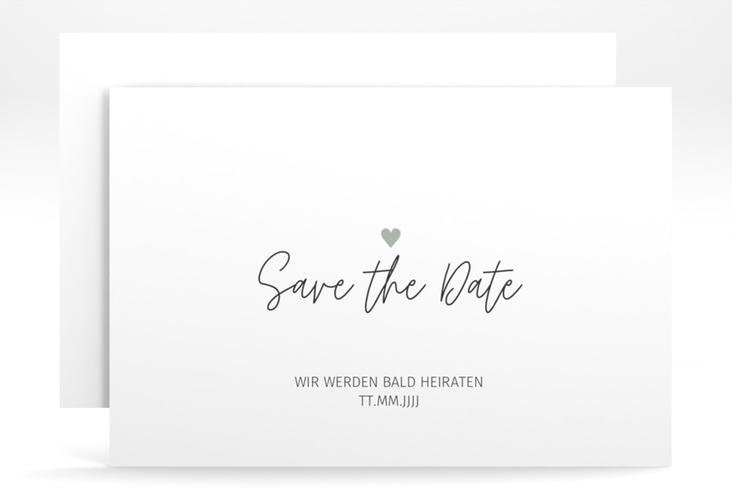 Save the Date-Karte Herzschlag A6 Karte quer weiss schlicht und elegant mit Herzchen
