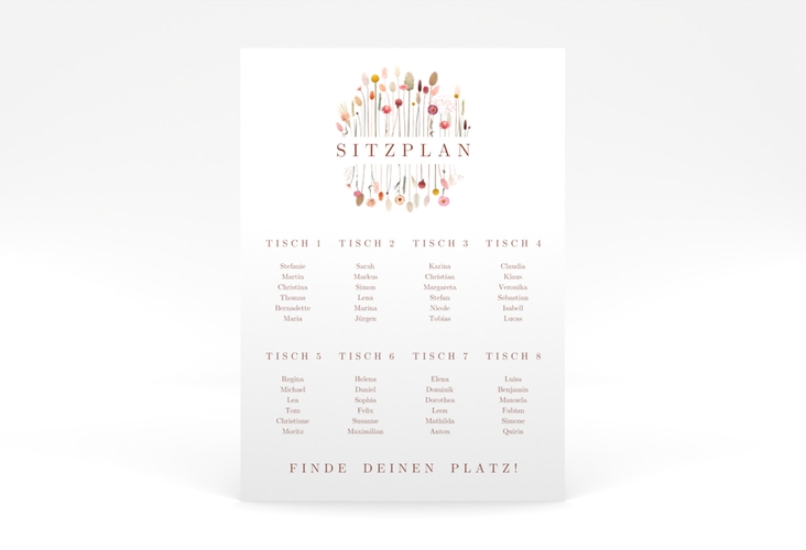 Sitzplan Poster Hochzeit Driedflower 50 x 70 cm Poster weiss