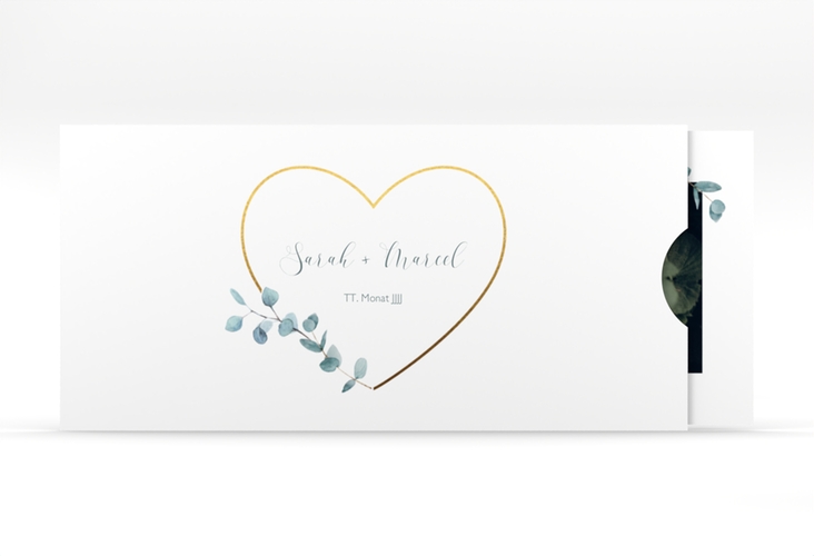 Hochzeitseinladung Greenheart Einsteckkarte mit elegantem Herz und Eukalyptus-Zweig