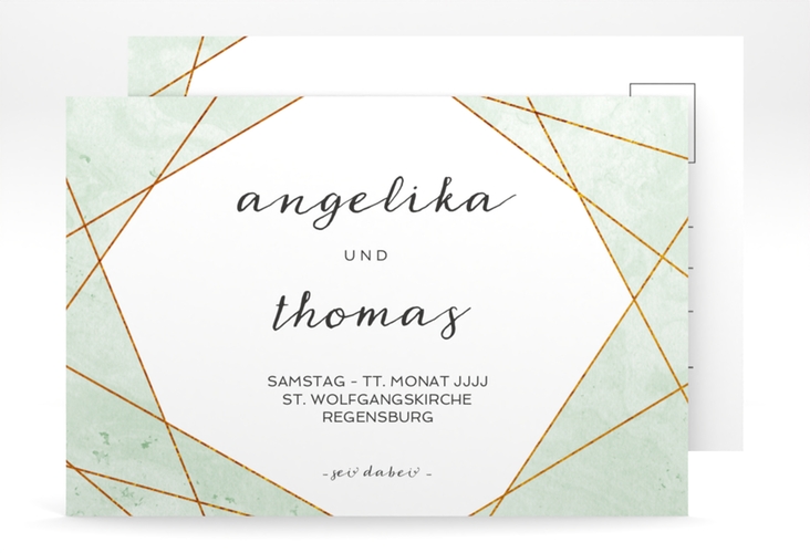 Save the Date-Postkarte Asymmetry A6 Postkarte gruen hochglanz
