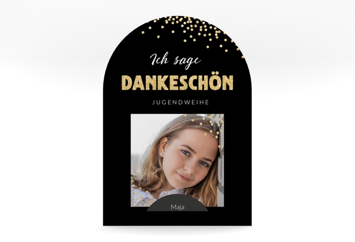 Danksagung Jugendweihe Glimmer mittlere Bogen-Karte + Foto