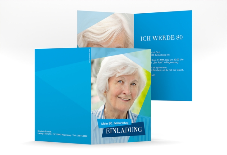 Einladung 80. Geburtstag Shapes A6 Klappkarte hoch