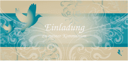 Kommunionseinladung Columba lange Karte quer tuerkis